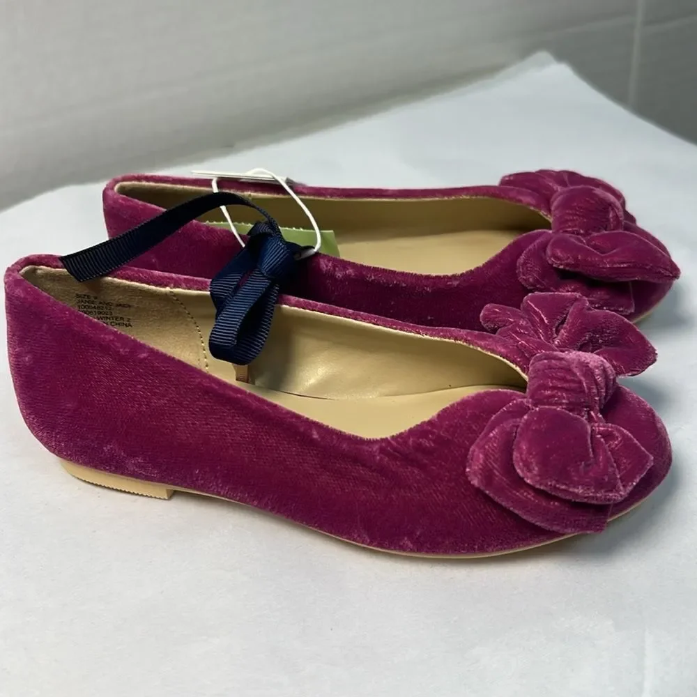 Janie and Jack 100048212 Velvet Bow Ballet Flat Burgundy Raspberry NWT